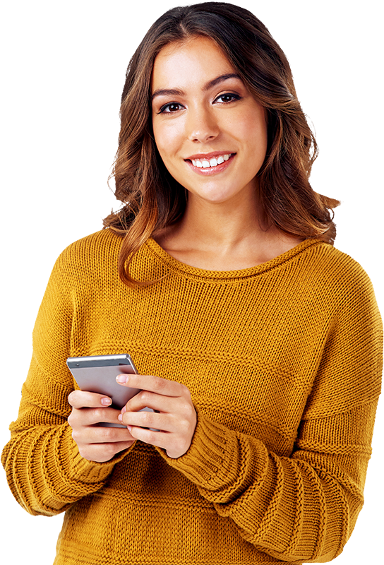 Woman holding a smart phone.