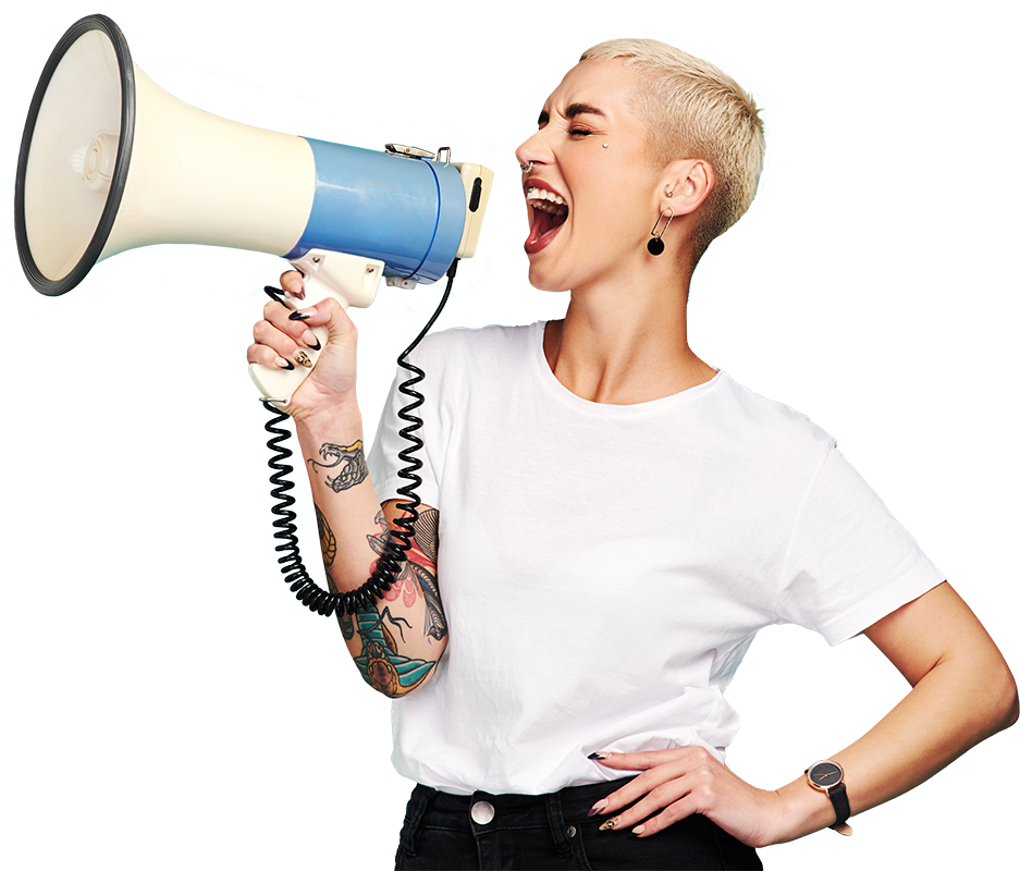 Woman speaking into a megaphone